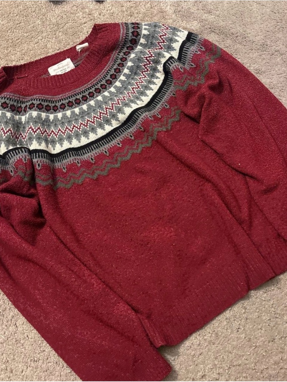 Weatherproof Red Fair Isle Yoke Sweater